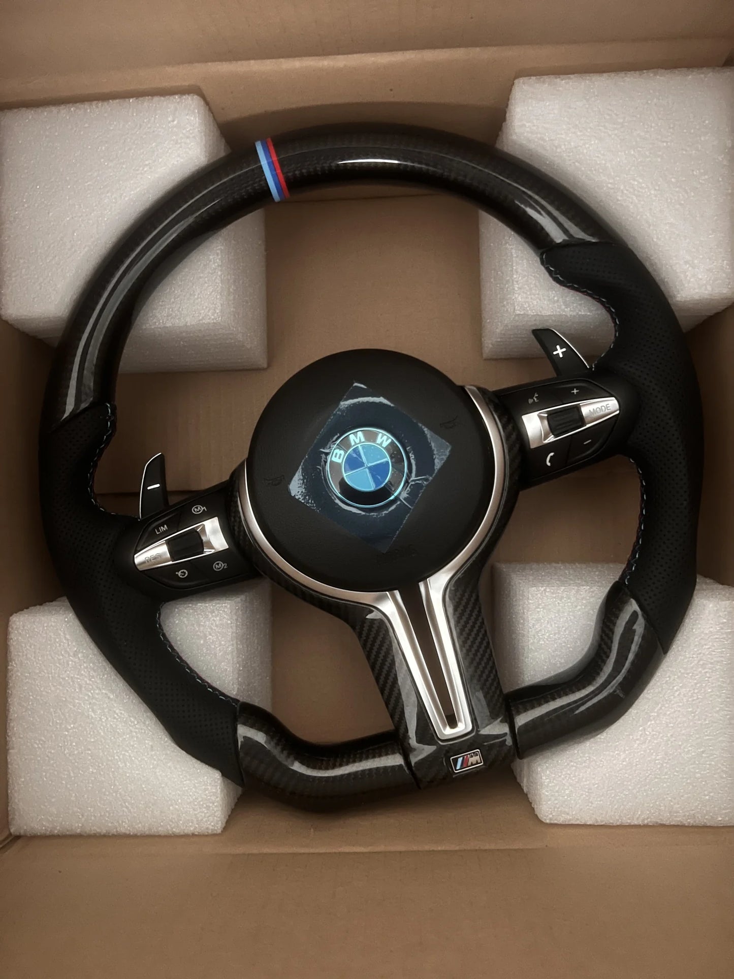 BMW Carbon Fibre Flat Bottom Steering Wheel – Airbag Included